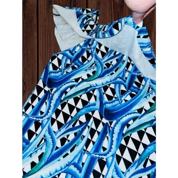 Unbranded Women’s Medium Blue White Geometric Print Off-Shoulder Ruffle Swimsuit - Picture 8 of 14